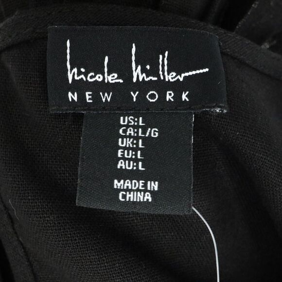 Nicole Miller Top Womens Large Black Linen Blend Ruffle Hem Blouse Resort New - Picture 3 of 14